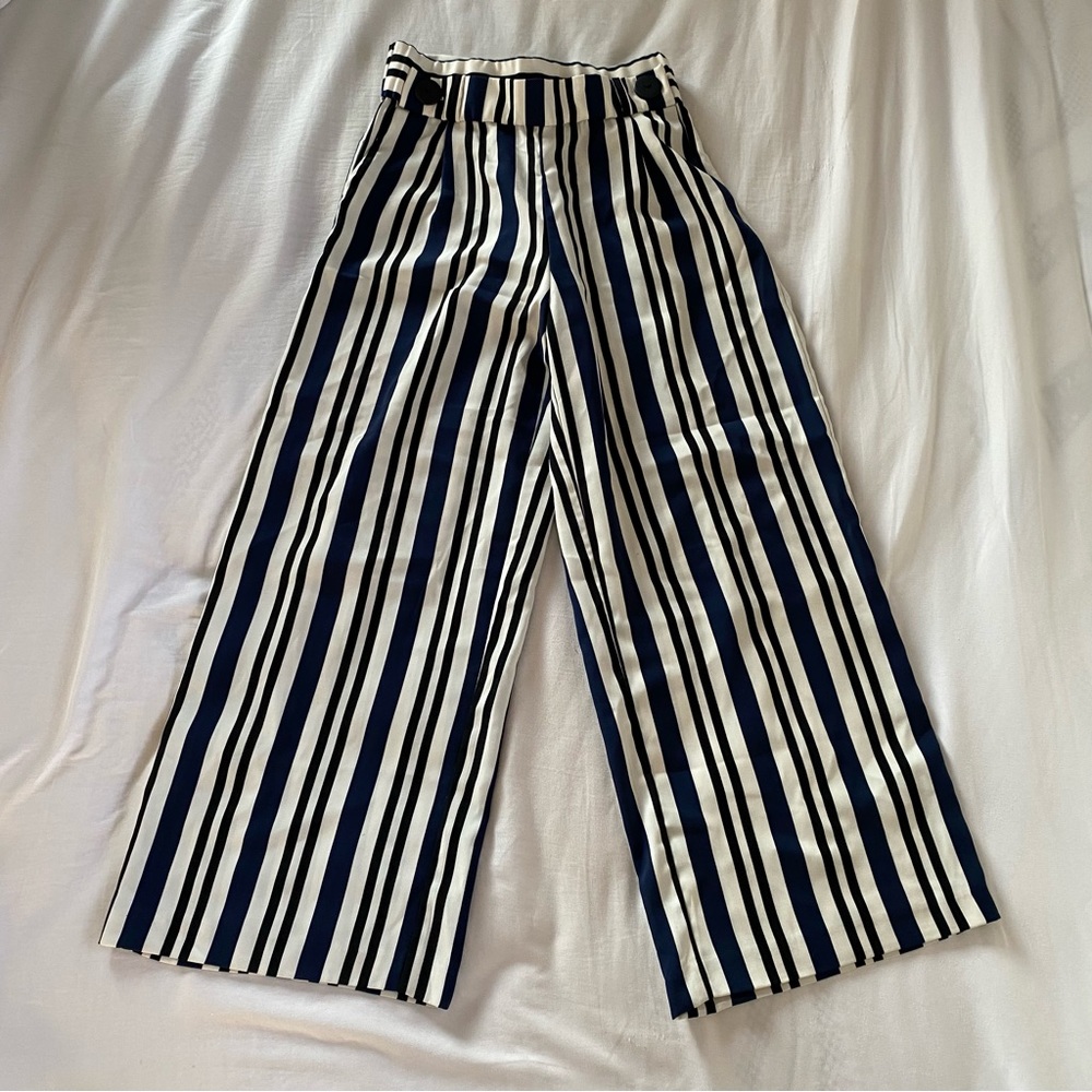 Zara Wide Leg Navy Stripe Pants